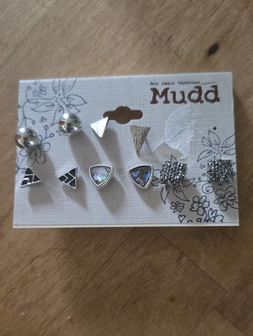 Mudd Girls' Silver and Iridescent 5-Pair Earring Set